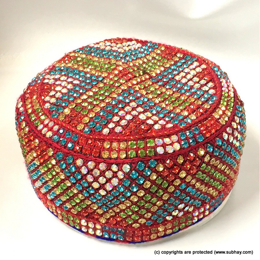 Multi Color Round Full Sindhi Nagina /  Zircon Cap or Topi MKC-831